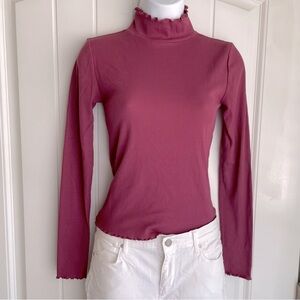 Petal Mauve Forever 21 Lettuce Edge Ribbed Long Sleeve Mock Neck Top Small NWOT
